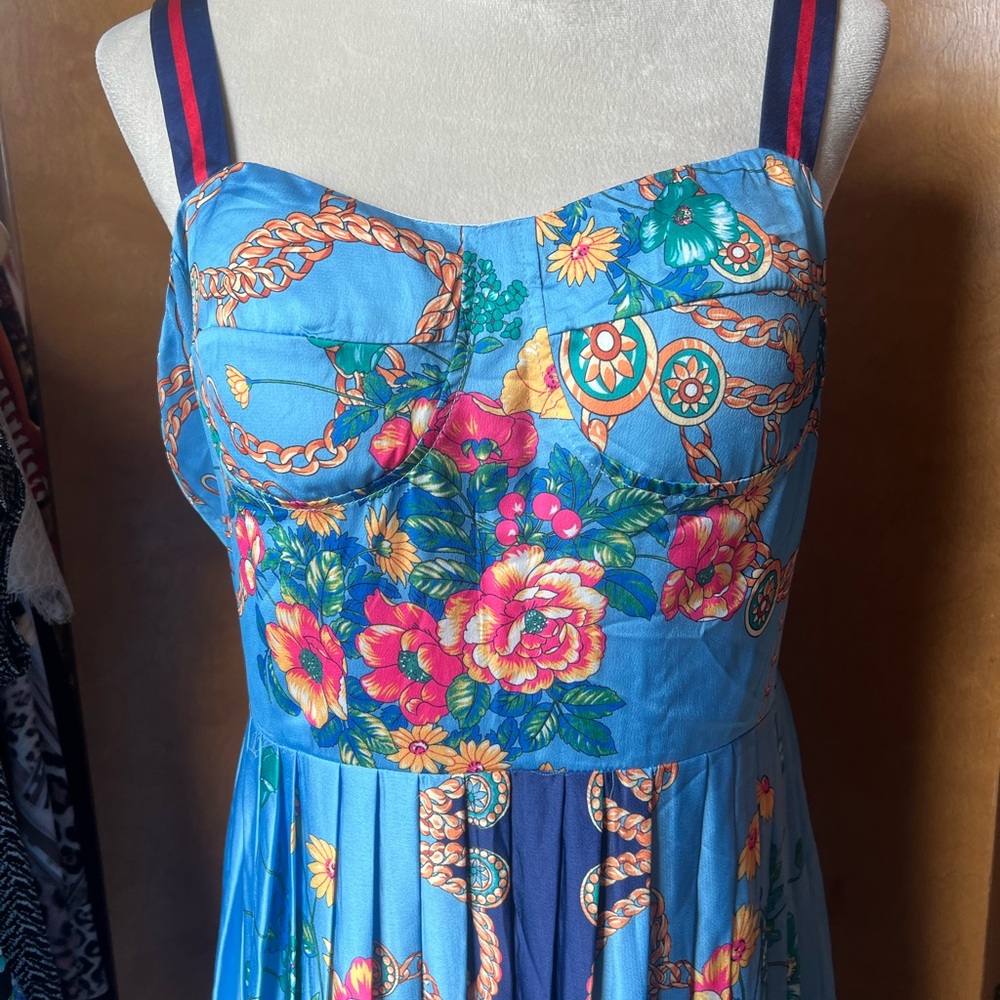 Sky Blue Floral Maxi Dress with Braided Strap Accent - Picture 2 of 5